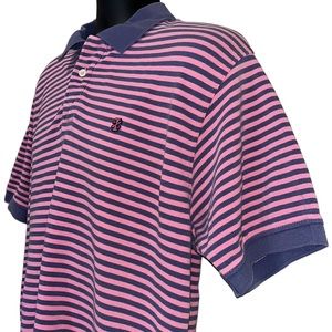 IZOD Pink/Blue Striped POLO Golf Shirt sz L